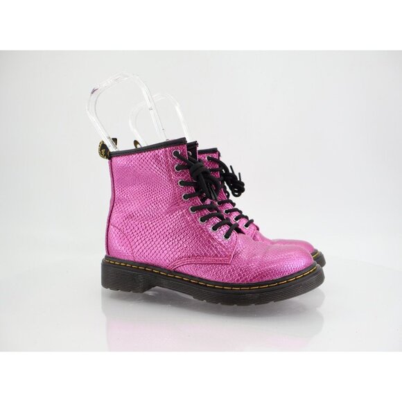 Dr Martens Girls 1460 J Boots Size 2 Pink Croc Reptile Lace Up Combat Shoe - Picture 1 of 11